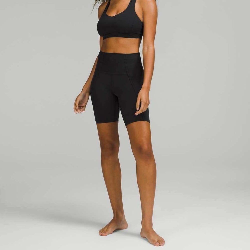 Lululemon High Rise Ribbed Panel Athletic Shorts Black 8 Inch Inseam